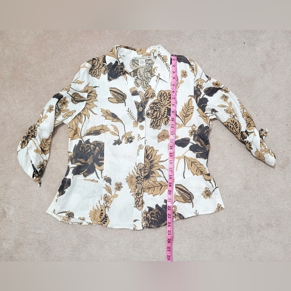 David Brooks 100% Linen Shirt Womens Size Large Button Up Tropical FloralBlouse - Picture 7 of 7